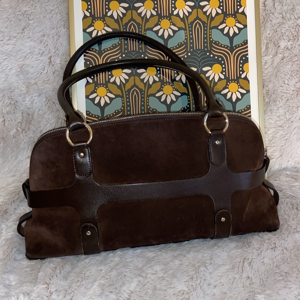 Salvatore Ferragamo Vintage Dark Brown Suede and Leather Shoulder Bag EUC - Picture 2 of 13